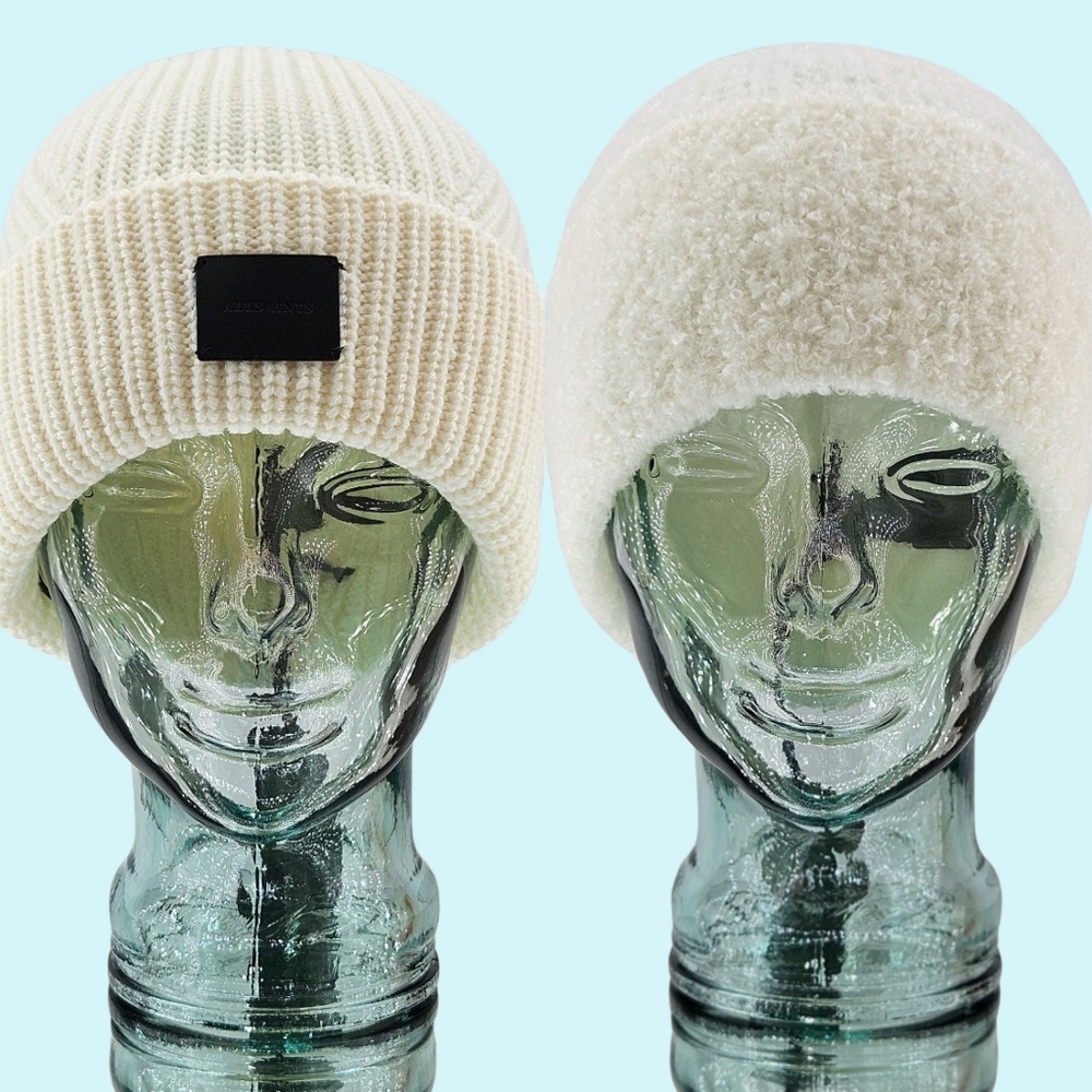 BUNDLE - 2 All Saints Hats Beanies Chalk Wool Blend Knit Cottagecore Outdoor